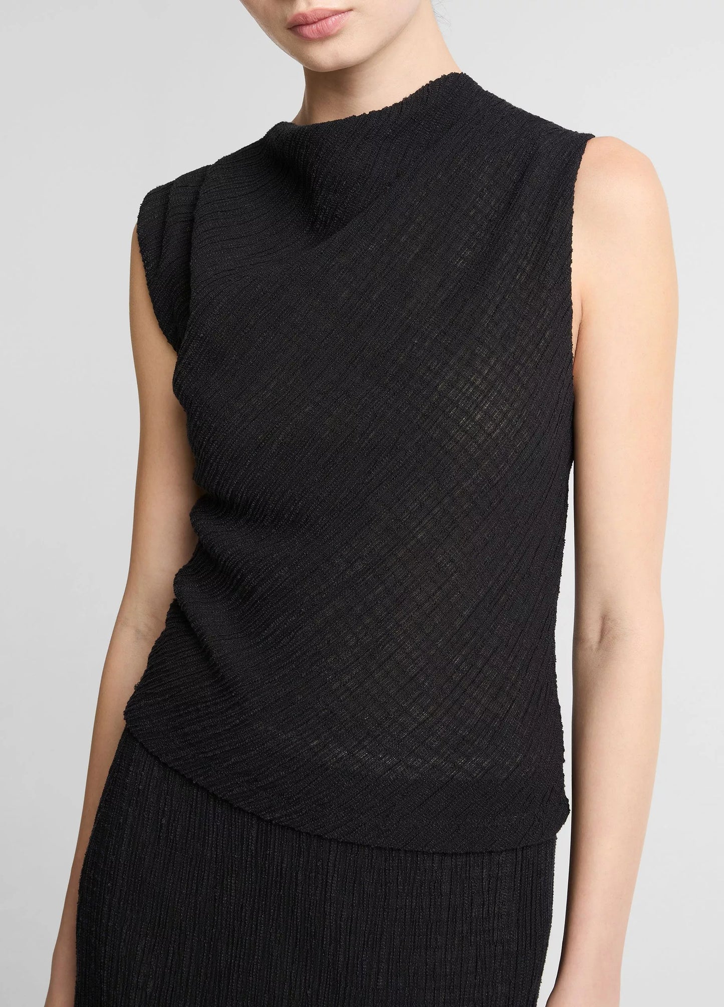 Vince Shadow Grid Cowl-Neck Top