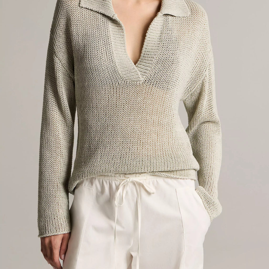 Vince Italian Coated Cotton-Blend Polo Sweater