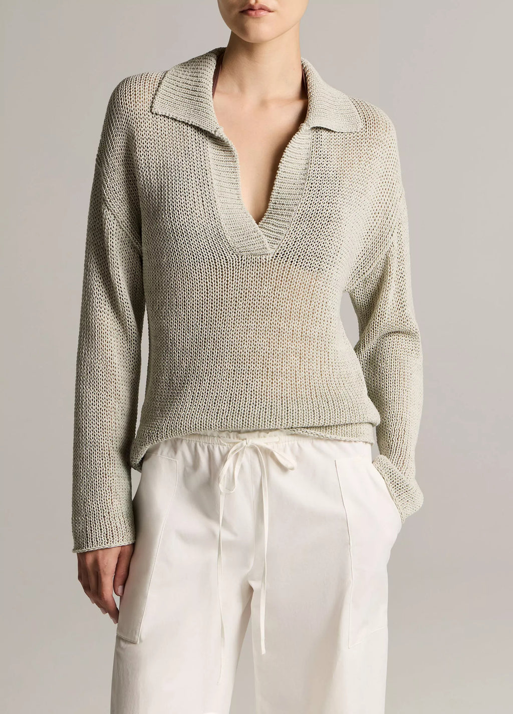 Vince Italian Coated Cotton-Blend Polo Sweater