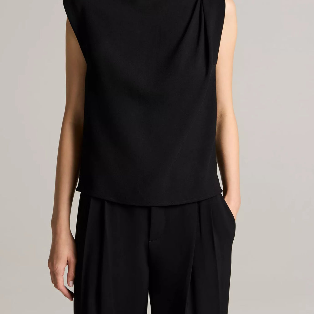 Vince Crepe Draped-Shoulder Sleeveless Top