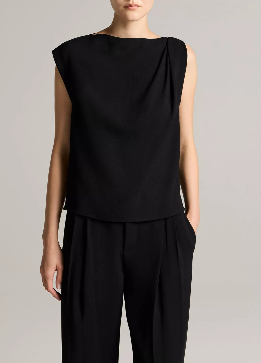 Vince Crepe Draped-Shoulder Sleeveless Top