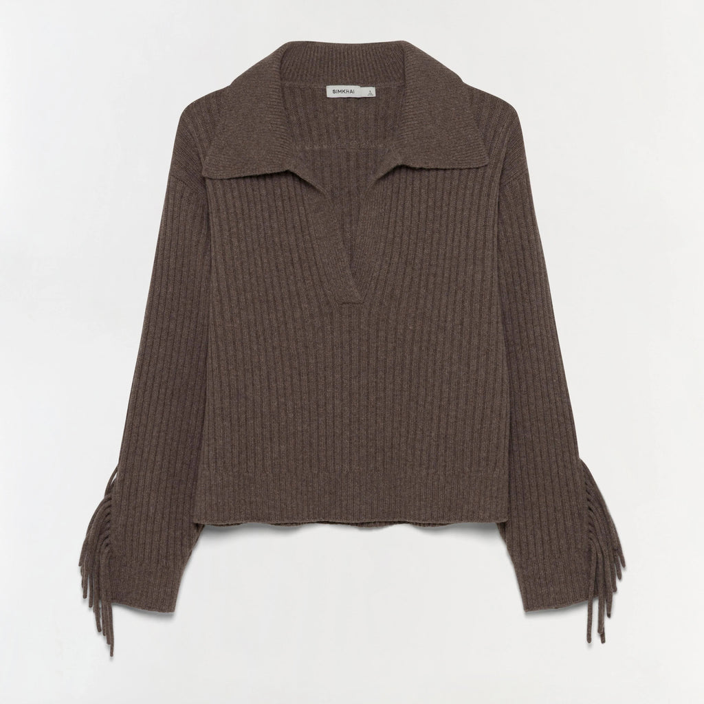 Simkhai Natalia Collared Fringe Sweater