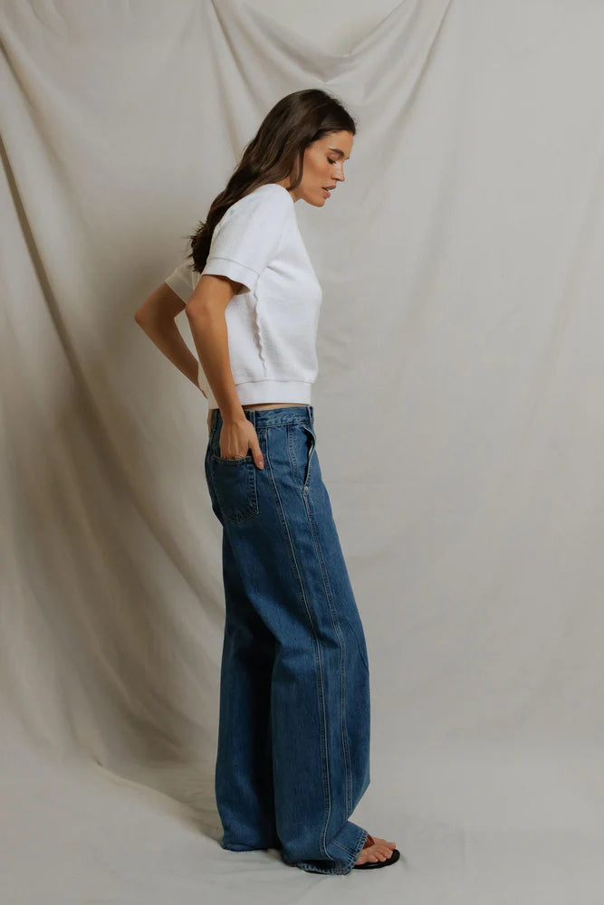 Perfect White Tee Kennedy Reverse Fleece Short Sleeve Crew Neck Sweatshirt