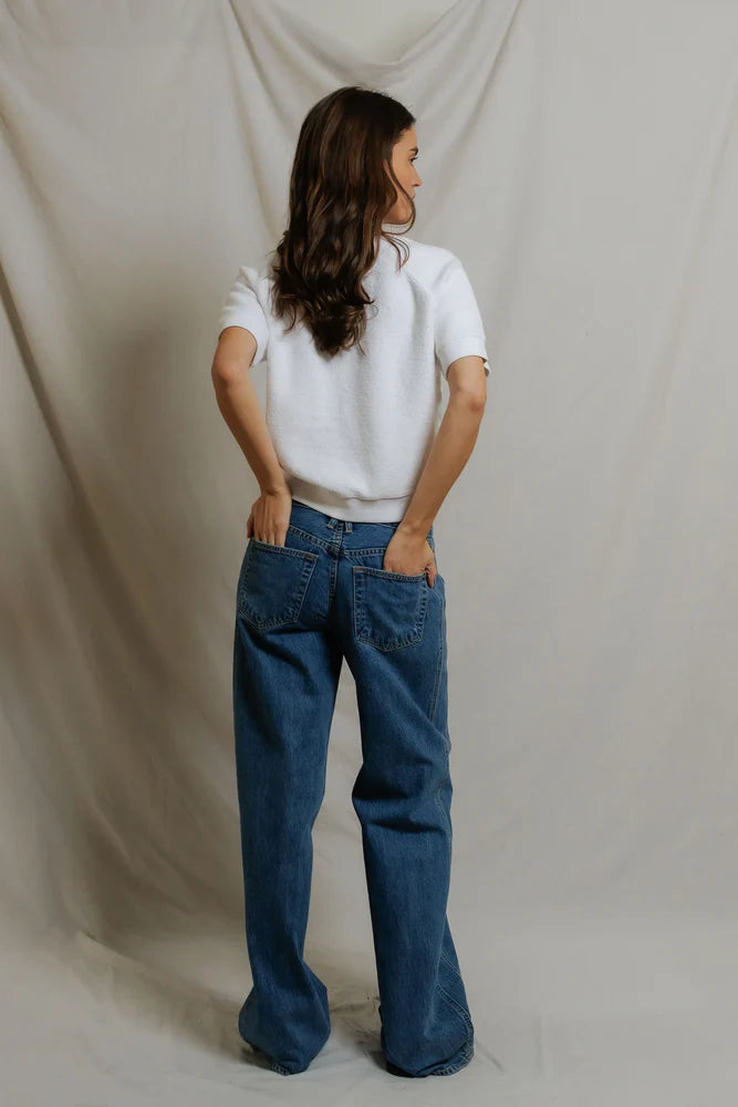 Perfect White Tee Kennedy Reverse Fleece Short Sleeve Crew Neck Sweatshirt