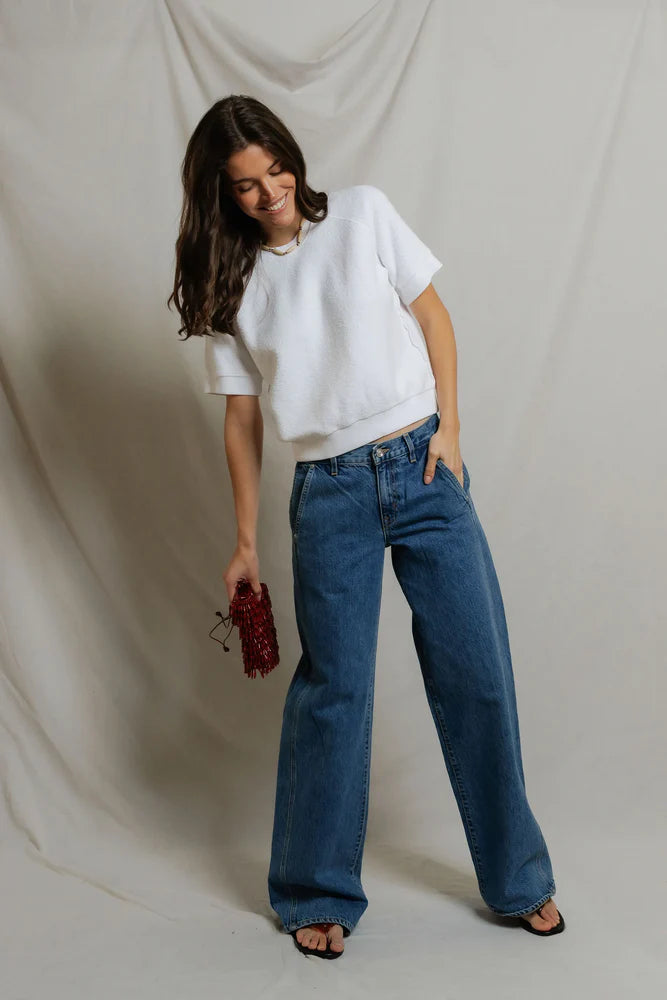 Perfect White Tee Kennedy Reverse Fleece Short Sleeve Crew Neck Sweatshirt