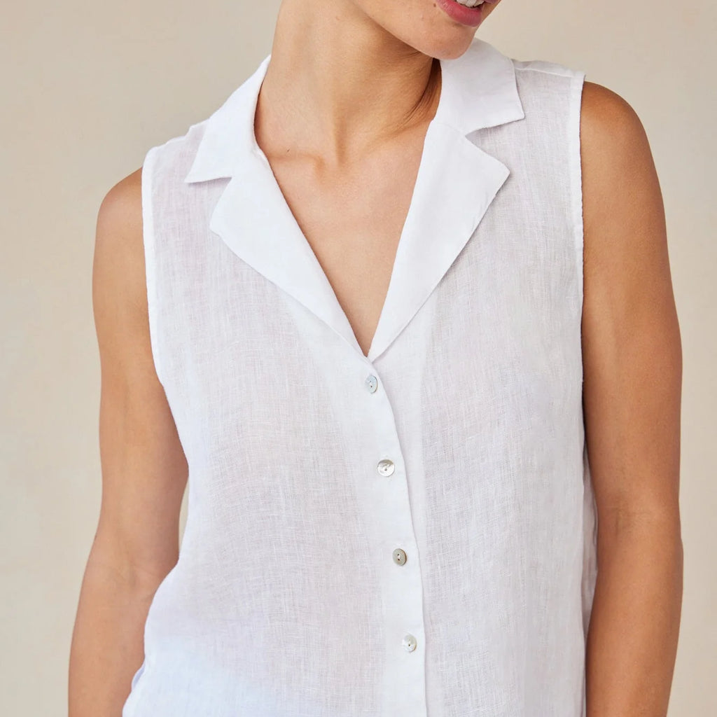 Bella Dahl Linen Sleeveless Notch Collar Button Down