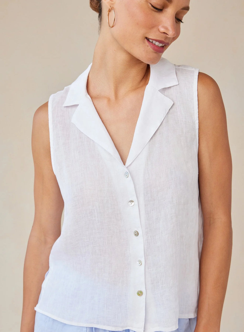 Bella Dahl Linen Sleeveless Notch Collar Button Down