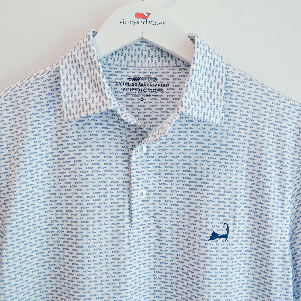 Vineyard Vines Cape Cod Fish Print Sankaty Performance Polo