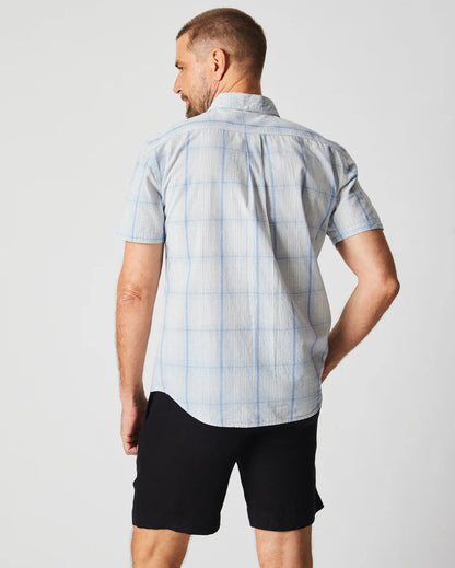 Billy Reid Short Sleeve Line Plaid Tuscumbia Shirt Button Down