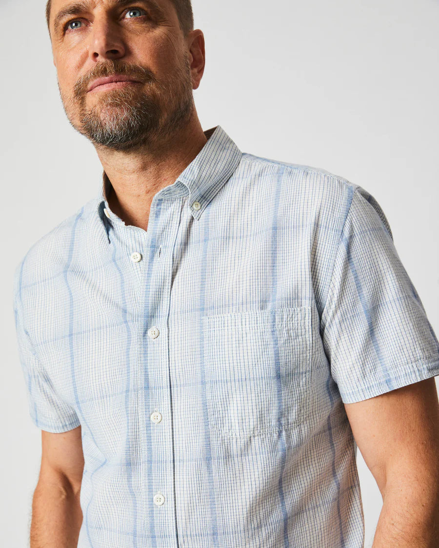 Billy Reid Short Sleeve Line Plaid Tuscumbia Shirt Button Down