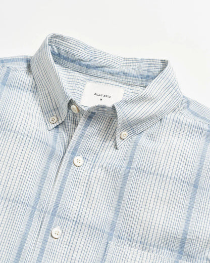 Billy Reid Short Sleeve Line Plaid Tuscumbia Shirt Button Down