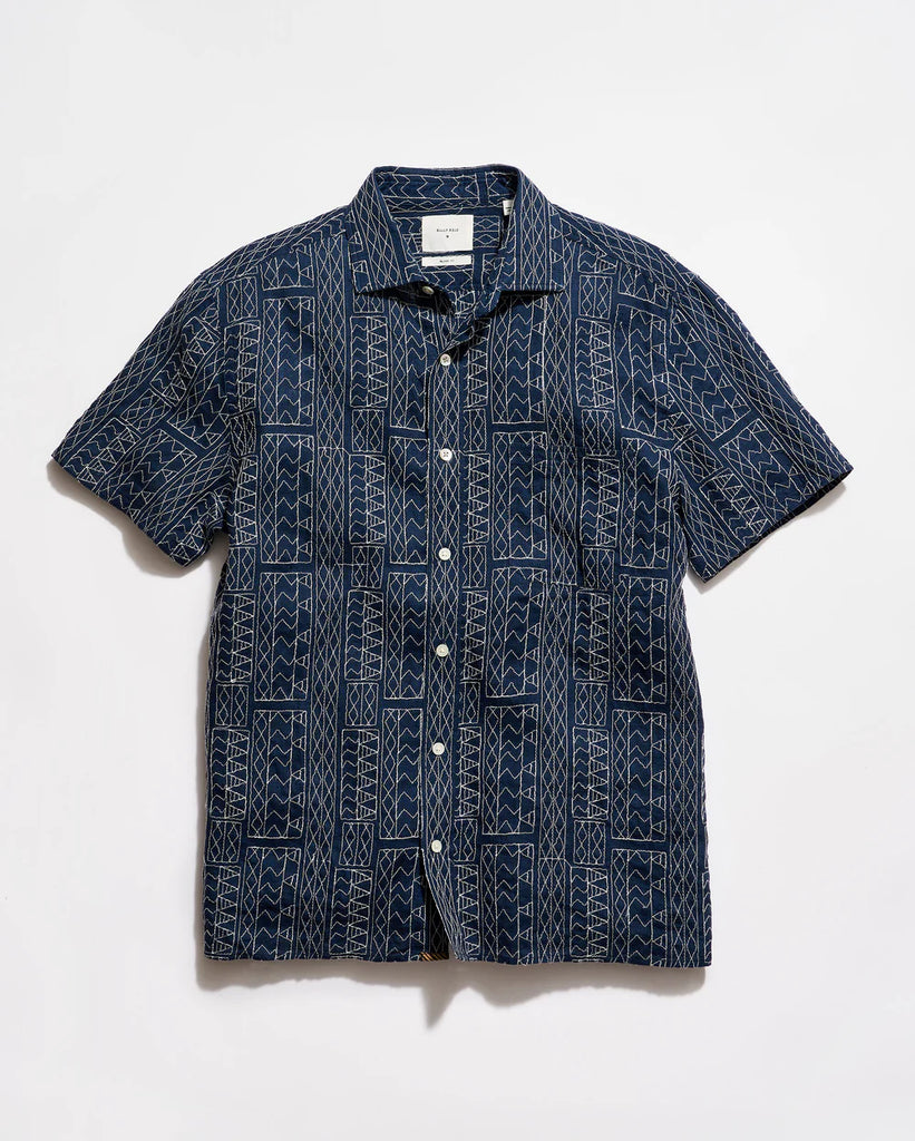 Billy Reid Short Sleeve Geo Stitch Embroidered Treme Shirt