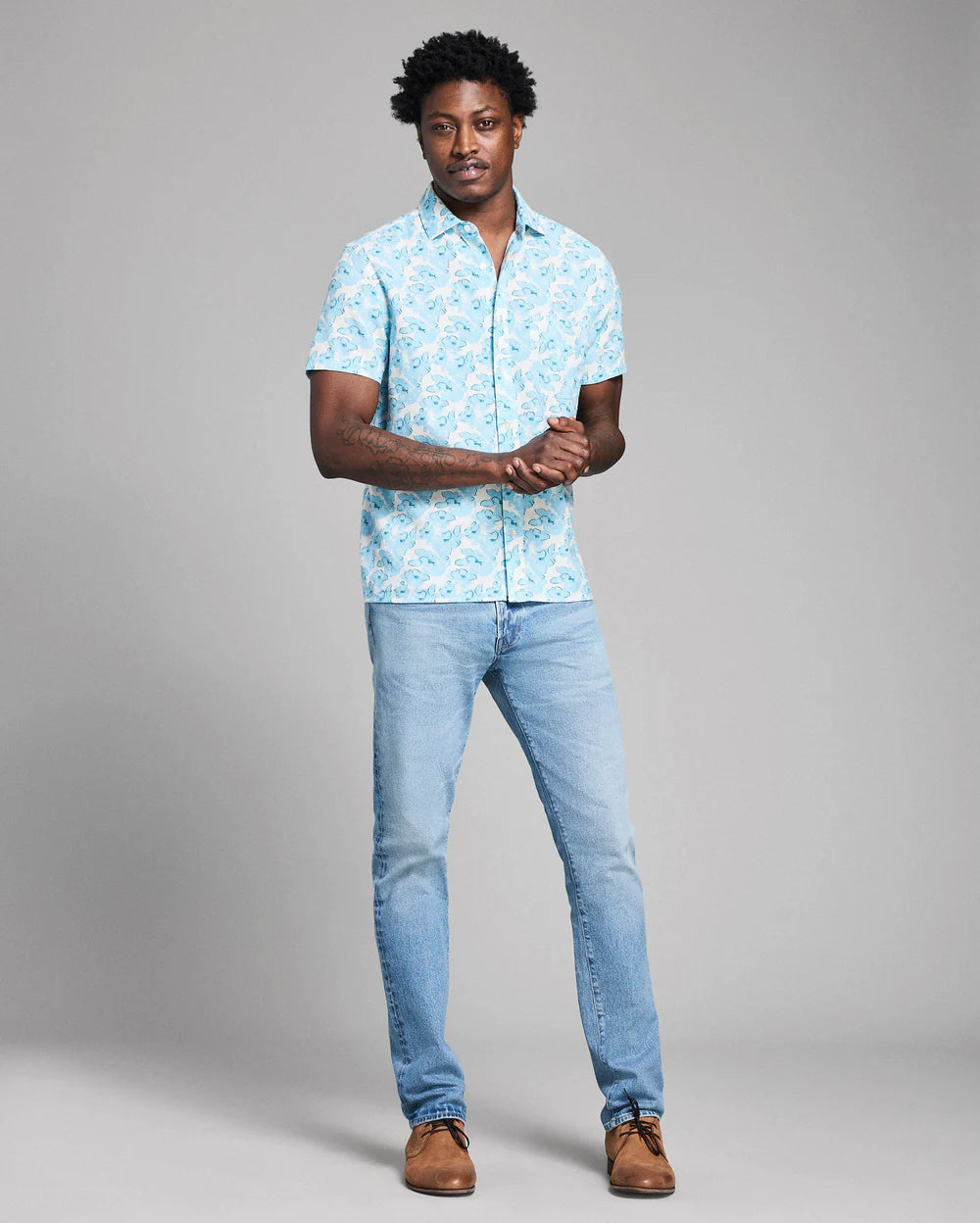 Billy Reid Short Sleeve Textured Painted Floral Treme Shirt