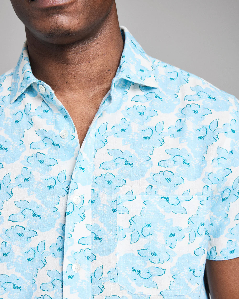 Billy Reid Short Sleeve Textured Painted Floral Treme Shirt