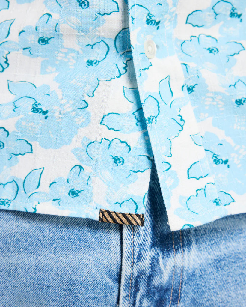 Billy Reid Short Sleeve Textured Painted Floral Treme Shirt