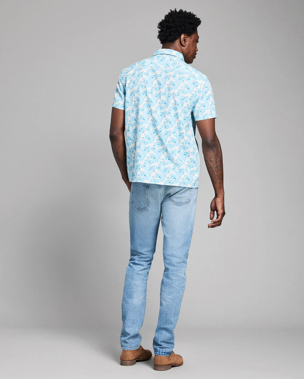 Billy Reid Short Sleeve Textured Painted Floral Treme Shirt