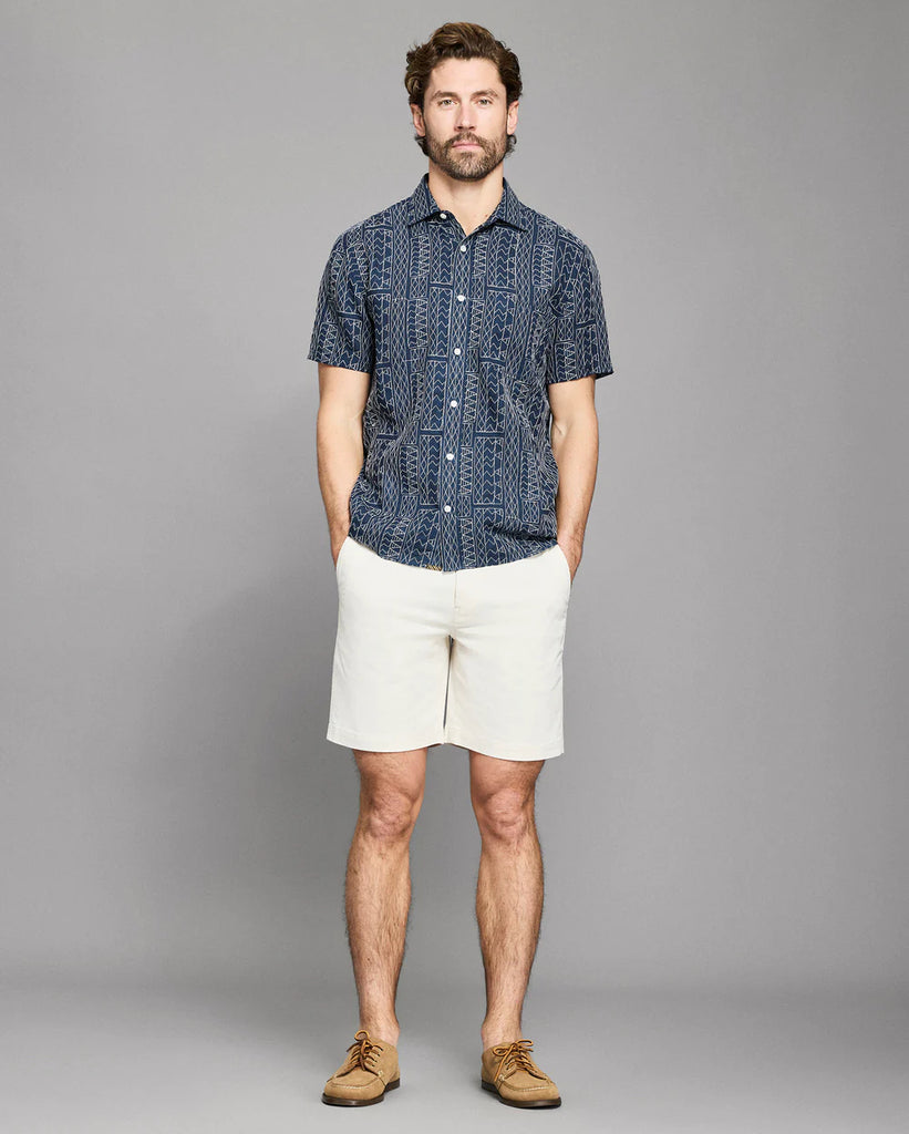 Billy Reid Short Sleeve Geo Stitch Embroidered Treme Shirt
