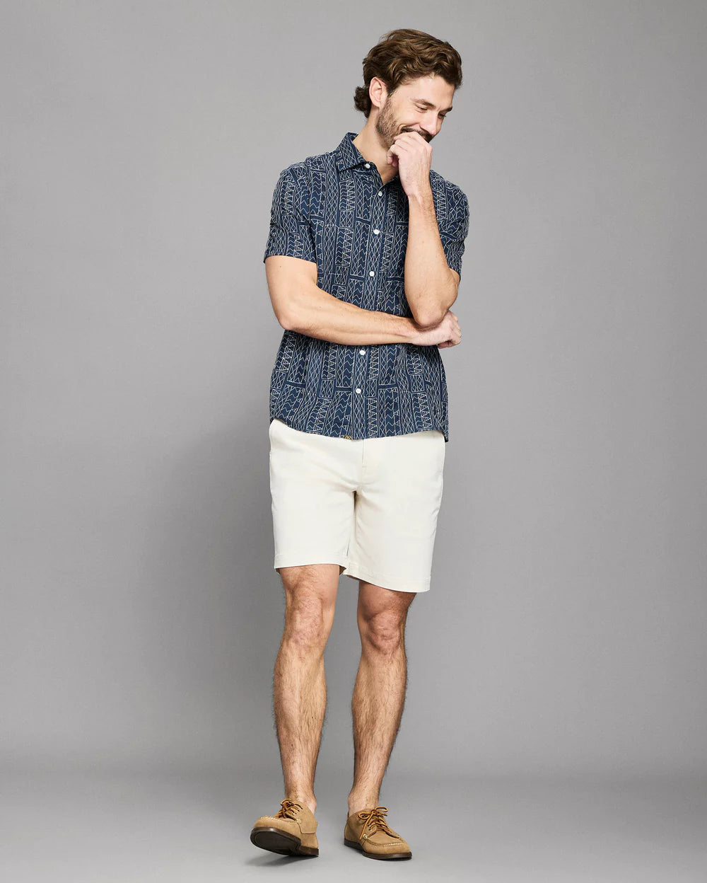 Billy Reid Short Sleeve Geo Stitch Embroidered Treme Shirt