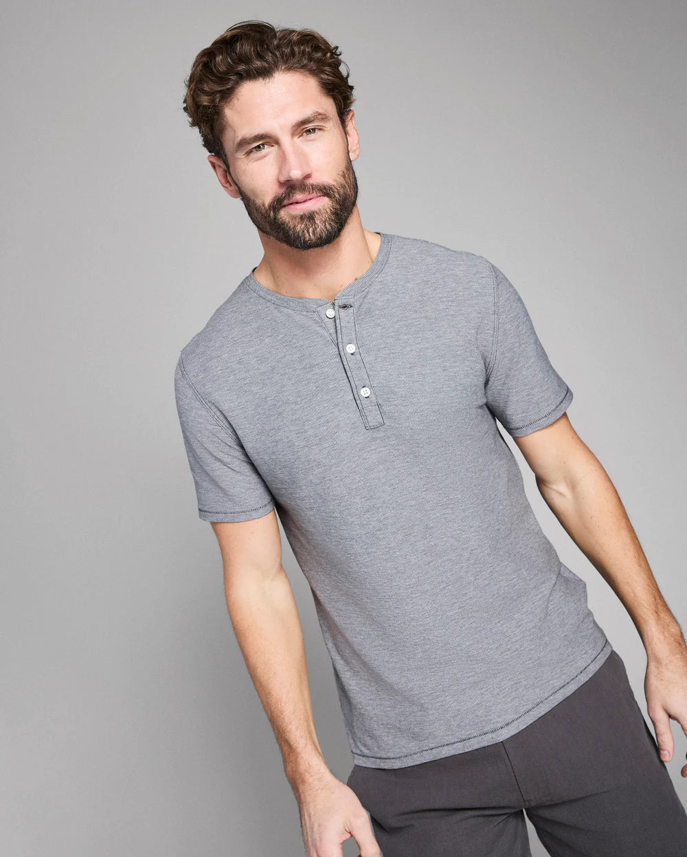 Billy Reid Short Sleeve Birdseye Henley