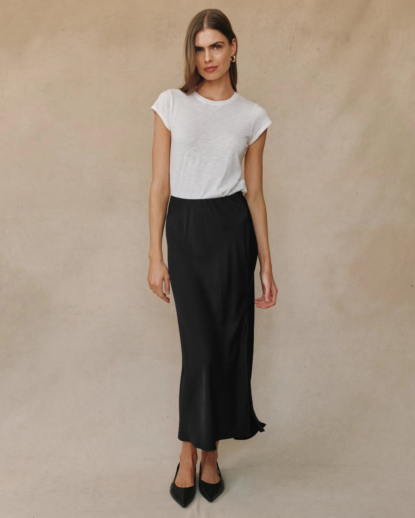 Bella Dahl Satin Side Slit Bias Maxi Skirt