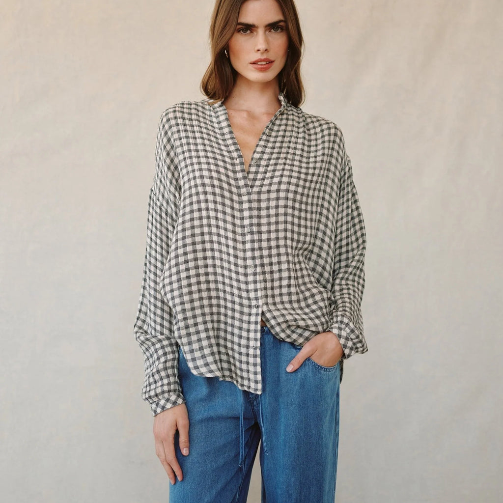 Bella Dahl Shirred Mandarin Collar Shirt