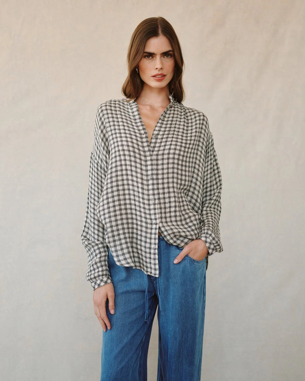 Bella Dahl Shirred Mandarin Collar Shirt