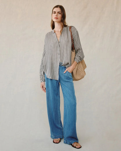 Bella Dahl Shirred Mandarin Collar Shirt