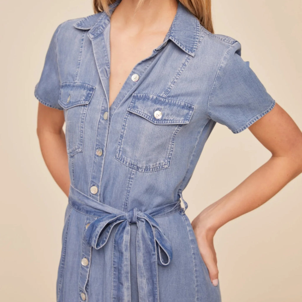 Short Sleeve Seamed Shirt Dress | Indigo Harbor Wash | M