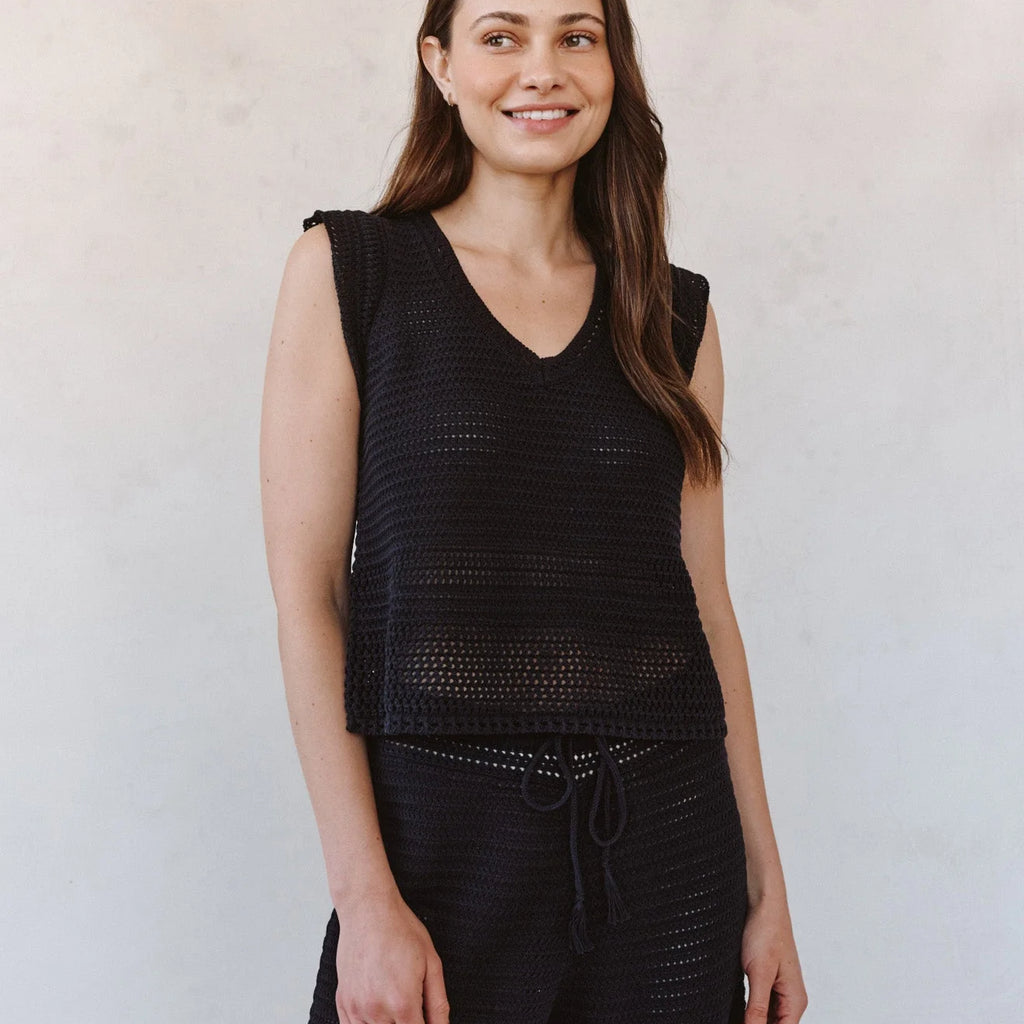 Bella Dahl Short Sleeve V-Neck Crochet Top