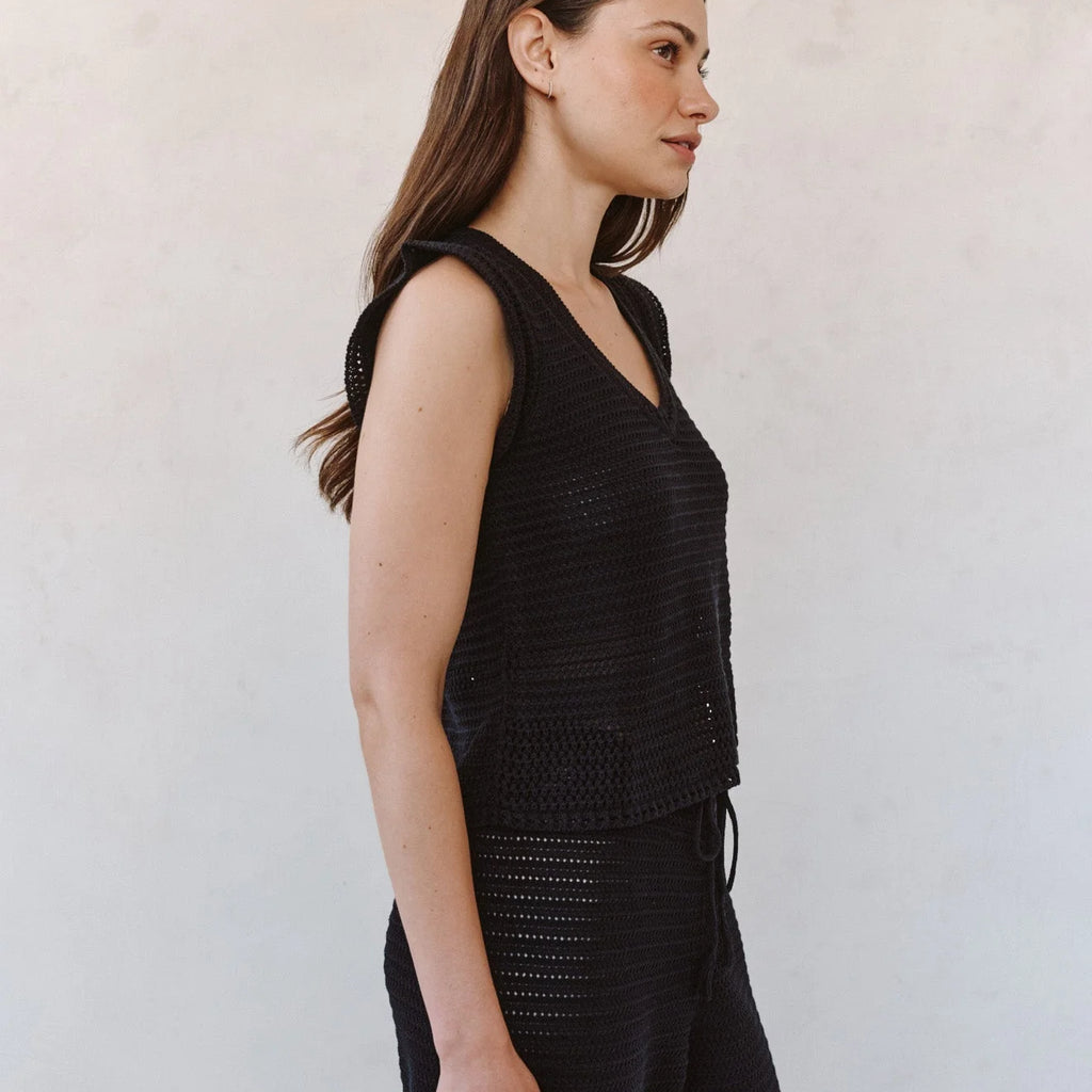 Bella Dahl Short Sleeve V-Neck Crochet Top