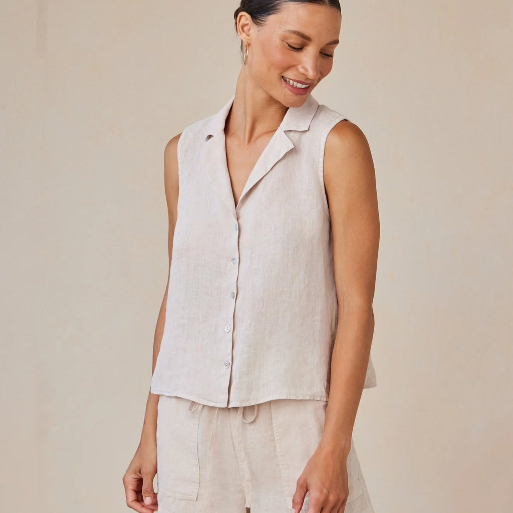 Bella Dahl Linen Sleeveless Notch Collar Button Down