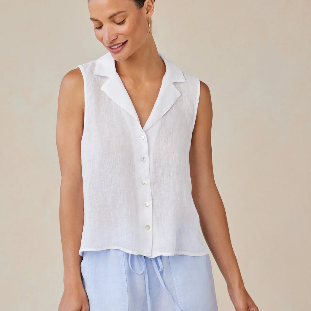 Bella Dahl Linen Sleeveless Notch Collar Button Down