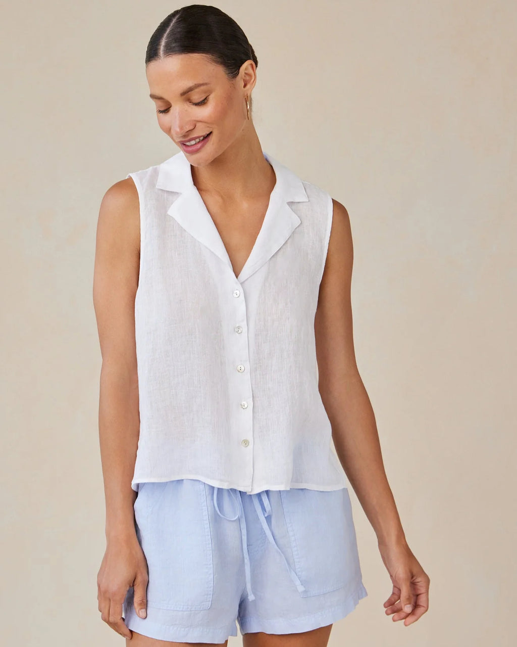 Bella Dahl Linen Sleeveless Notch Collar Button Down