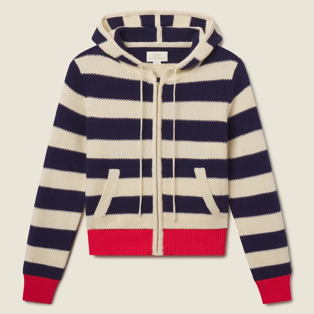 Trovata Rafa Zip-Up Hoodie Antique White/Navy Stripe