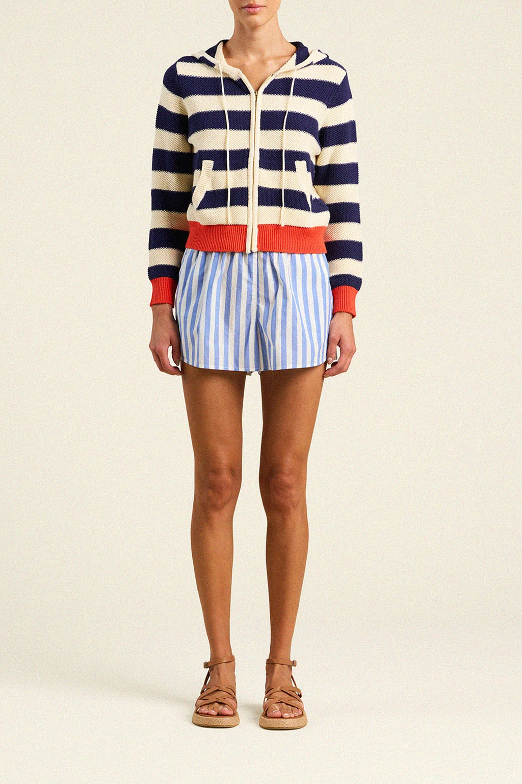 Trovata Rafa Zip-Up Hoodie Antique White/Navy Stripe
