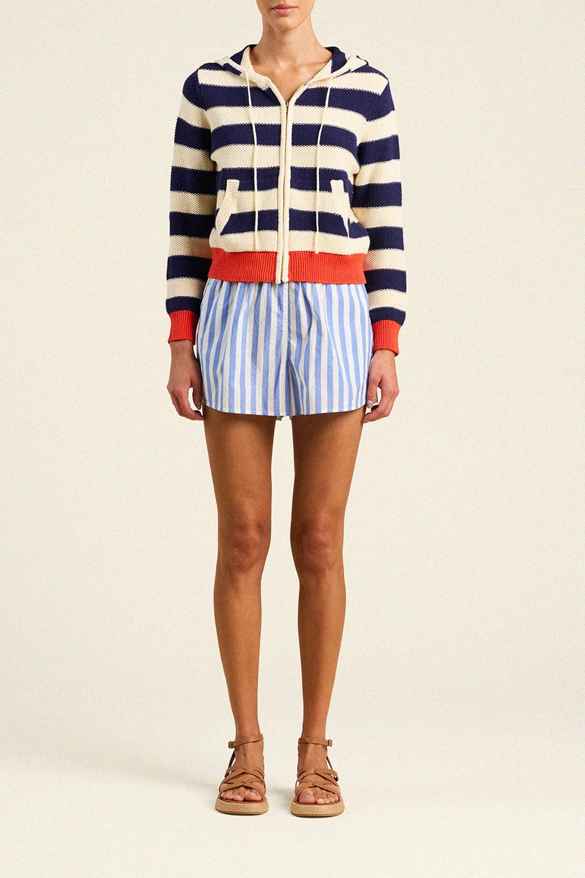 Trovata Rafa Zip-Up Hoodie Antique White/Navy Stripe