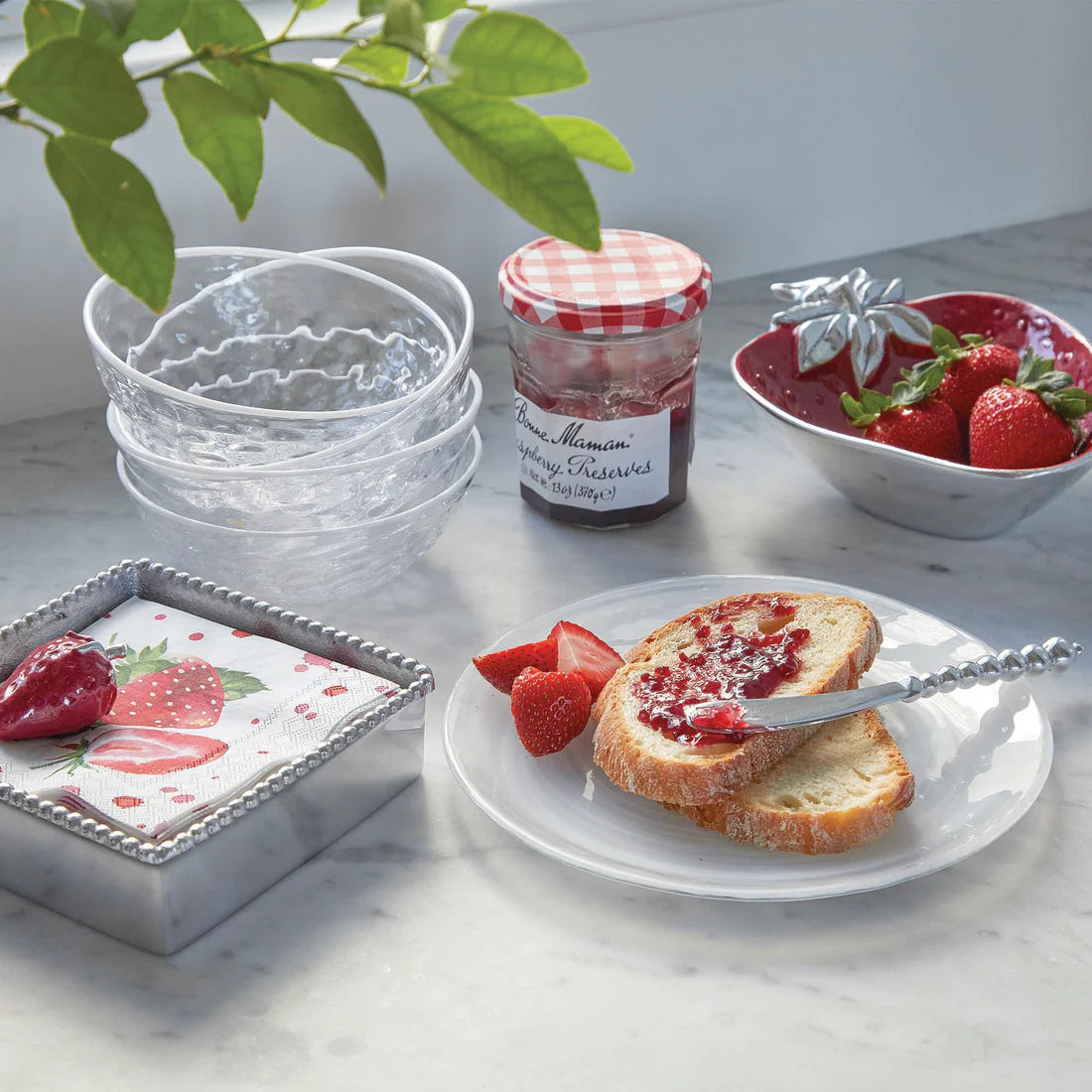 Mariposa Red Strawberry Beaded Napkin Set