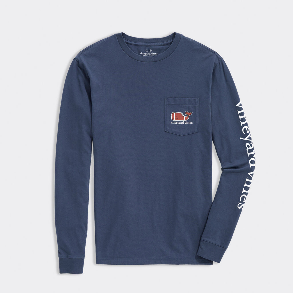 Vineyard Vines Men's Football Whale Long-Sleeve Pocket Tee