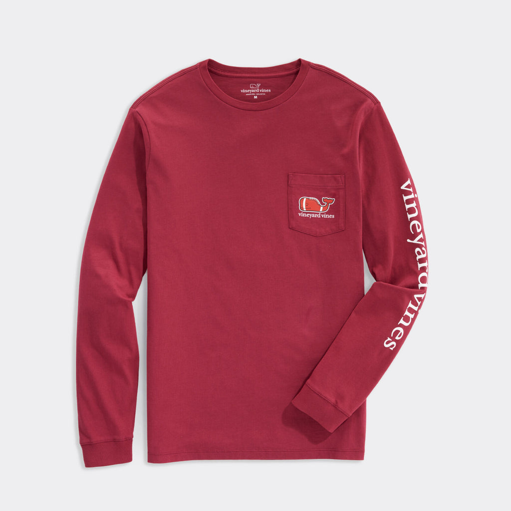 Vineyard Vines Men's Football Whale Long-Sleeve Pocket Tee